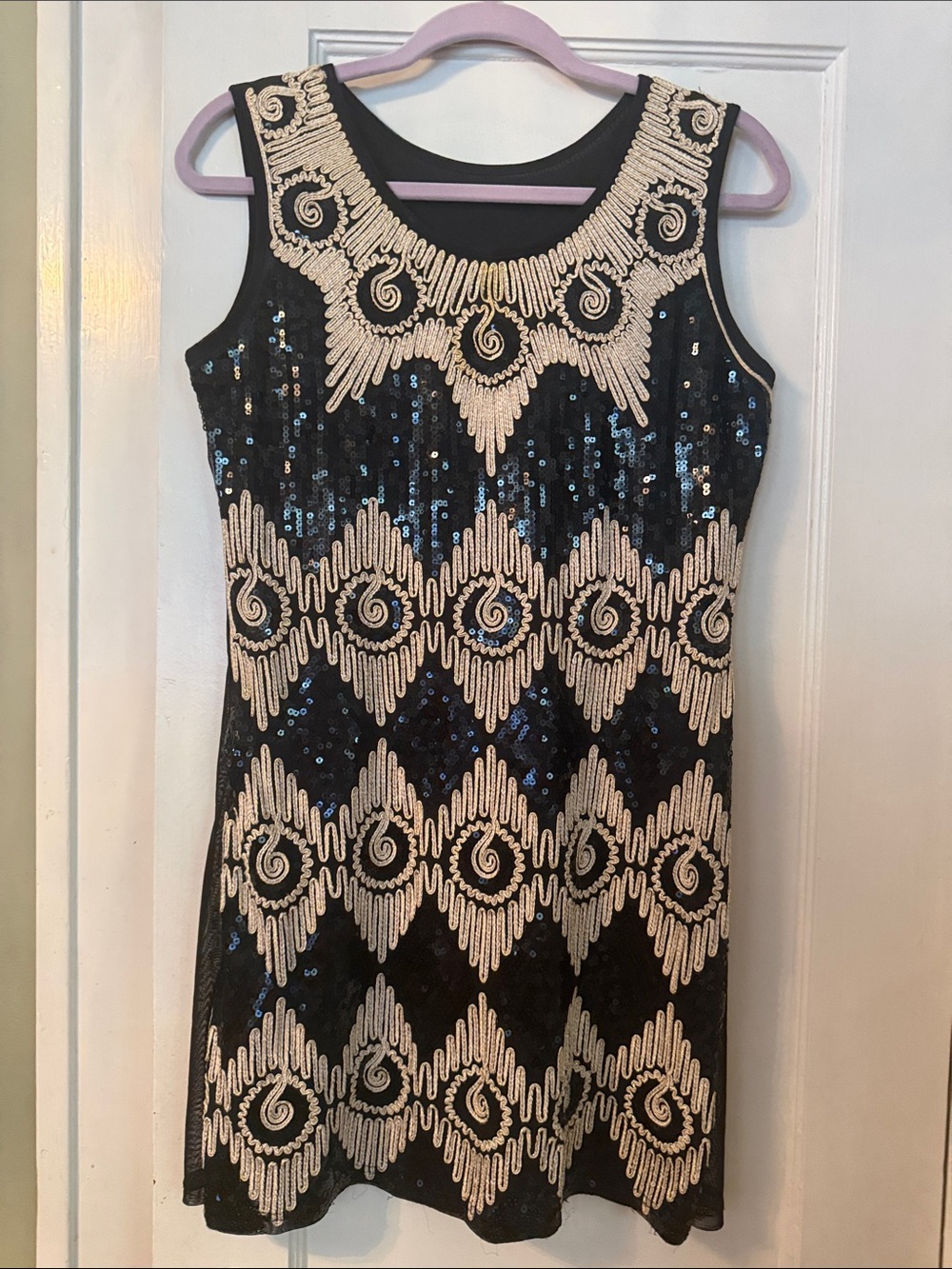 Black Sequin Art Deco Inspired Sleeveless Shift Dress